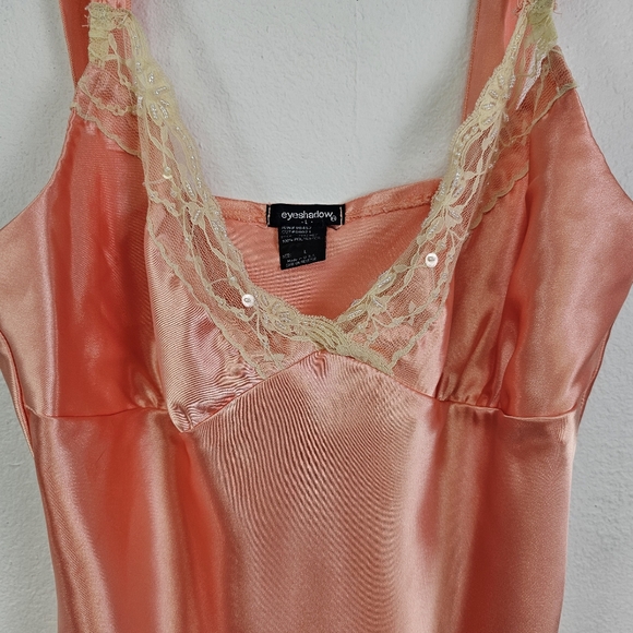 Peach Babydoll Camisole Lace Trim Satiny Y2K  Feminine Light Romantic  Sz Large - Picture 1 of 9